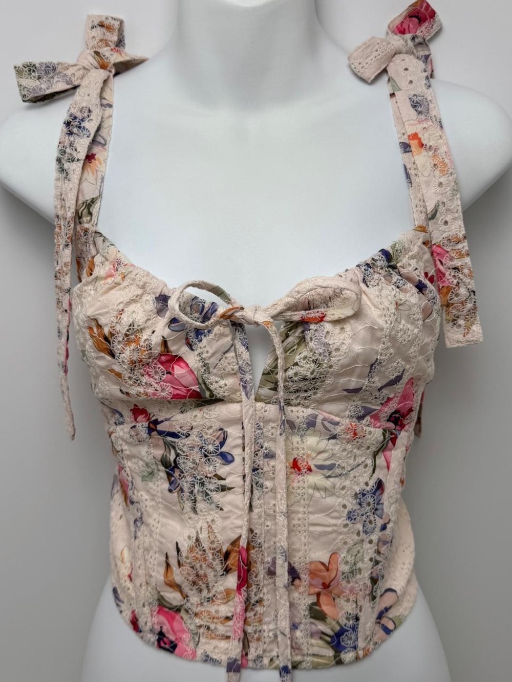 Dance & marvel Floral Tie-Shoulder Bustier Top in Light Pink